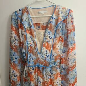 Women's Colorful Relaxed Travel Work Office Long Sleeve Midi Dress Sz L